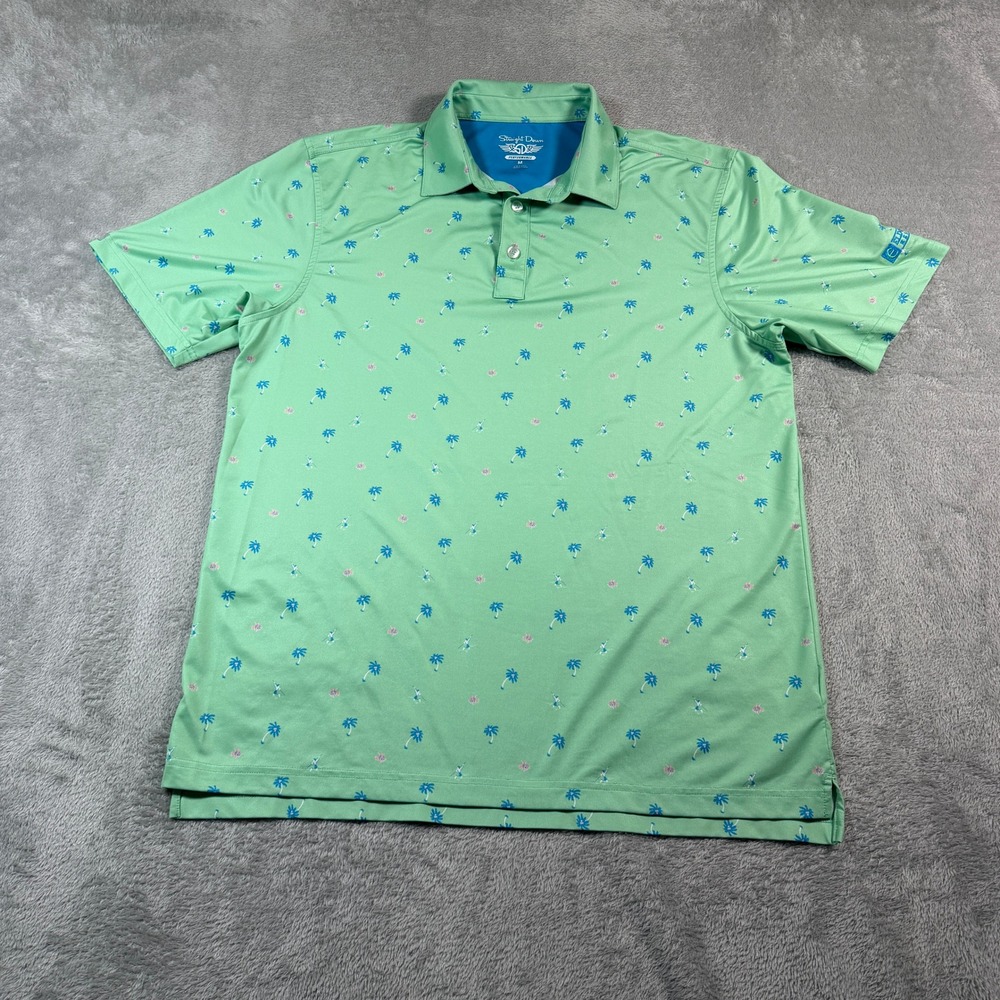 Straight Down Performance Polo Shirt Men Medium Green Palm Tree Golf Athletic